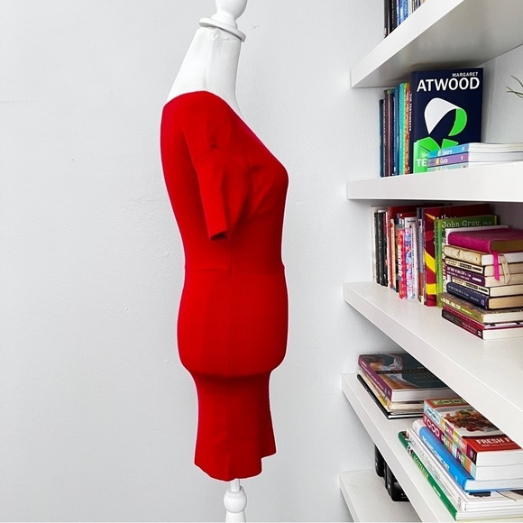 MICHELLE MASON Revolve Red Ribbed Short Sleeve Crossover Sweater Dress Sz small - Picture 5 of 13